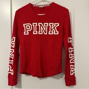 PINK by Victoria’s Secret Red Waffle Knit Long Sleeve Top Size Small Women’s